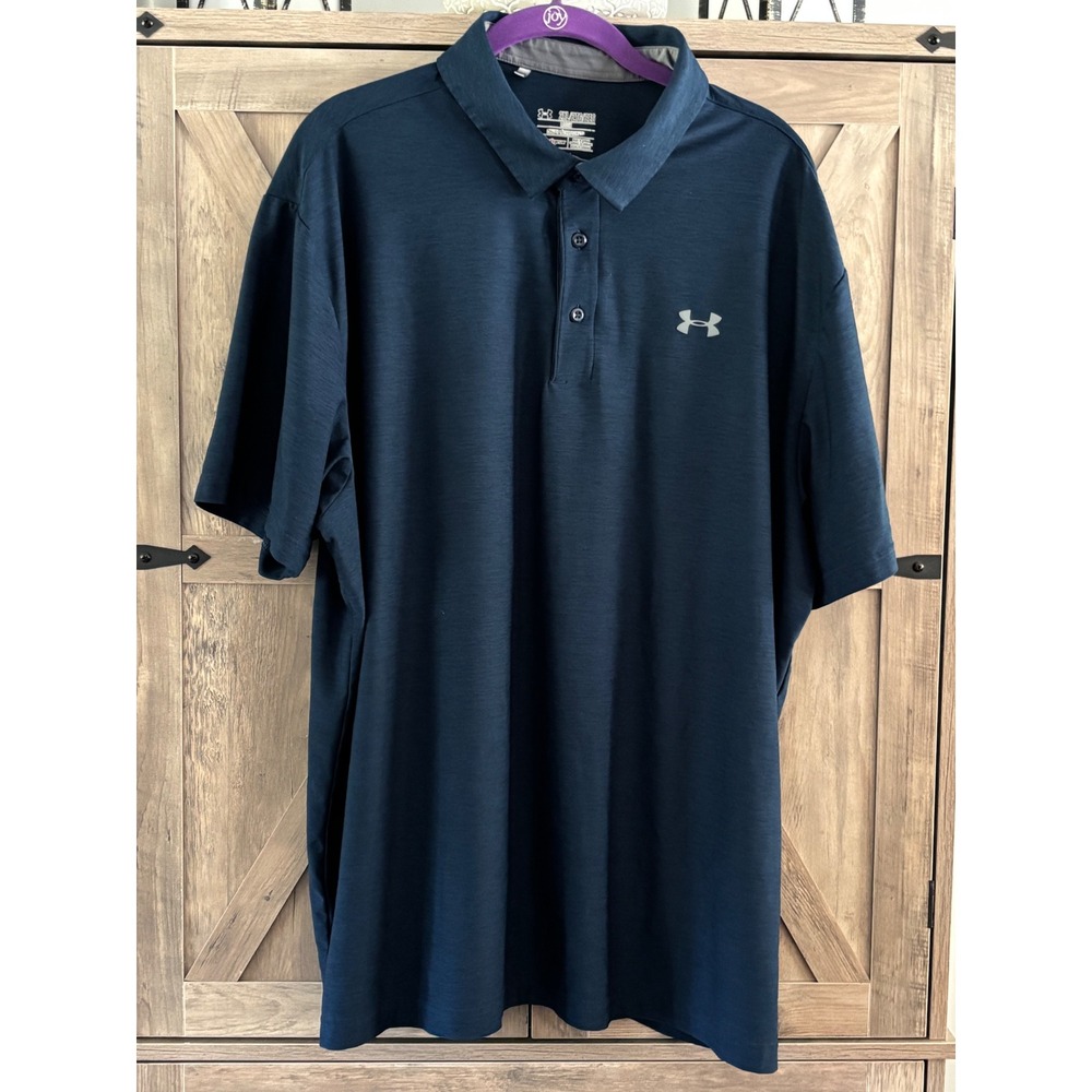 Under Armour Mens 2XL HeatGear Loose Fit Polo Shirt Navy Blue Heather SS